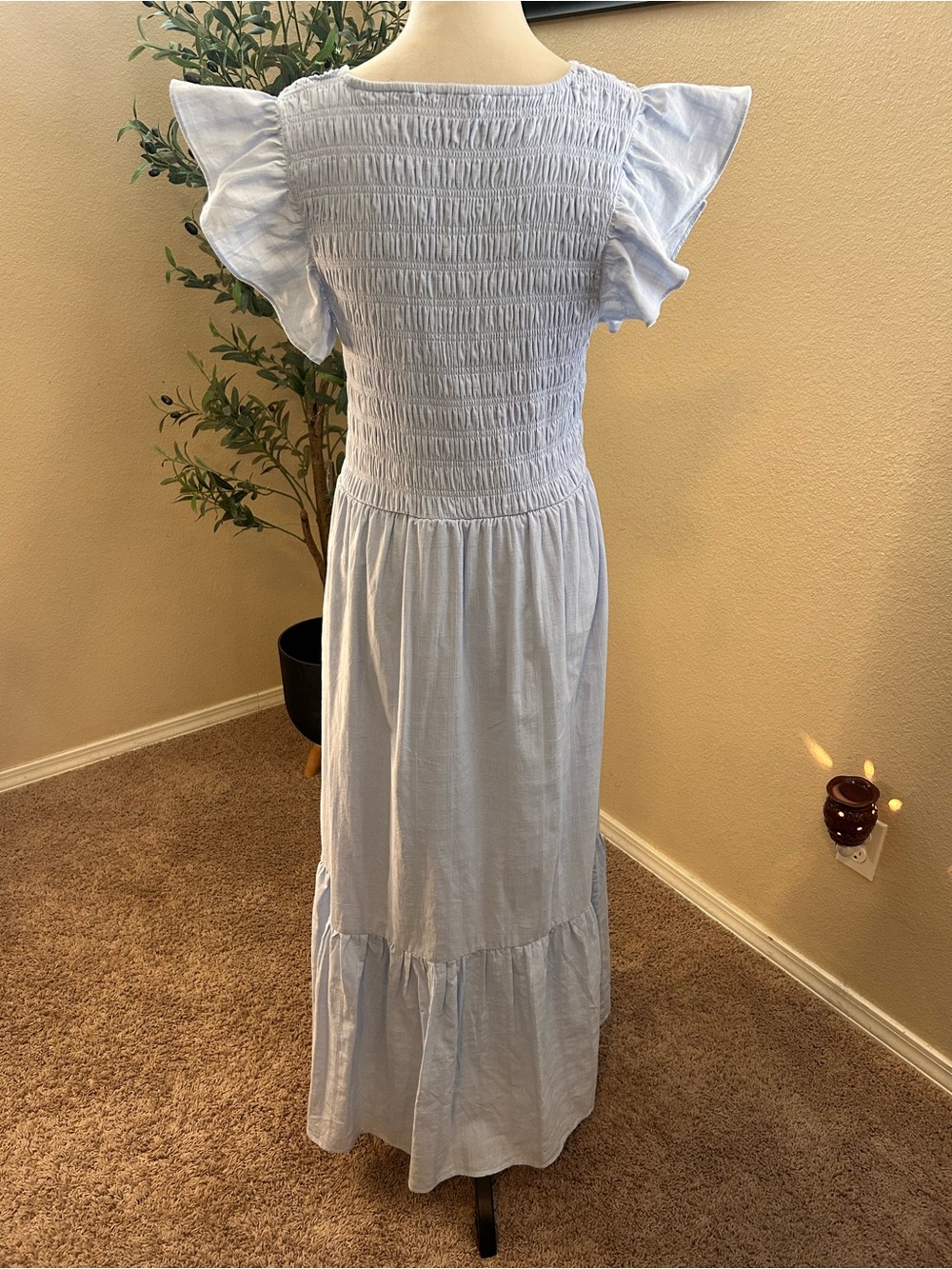 Altar'd State Bianca Button Up Maxi Dress Light Blue Smocked Cottage-core - Picture 4 of 12